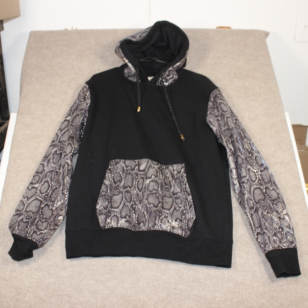 Decibel Womens Black Metallic Snakeskin Print Fleece Hoodie Sweatshirt Size M